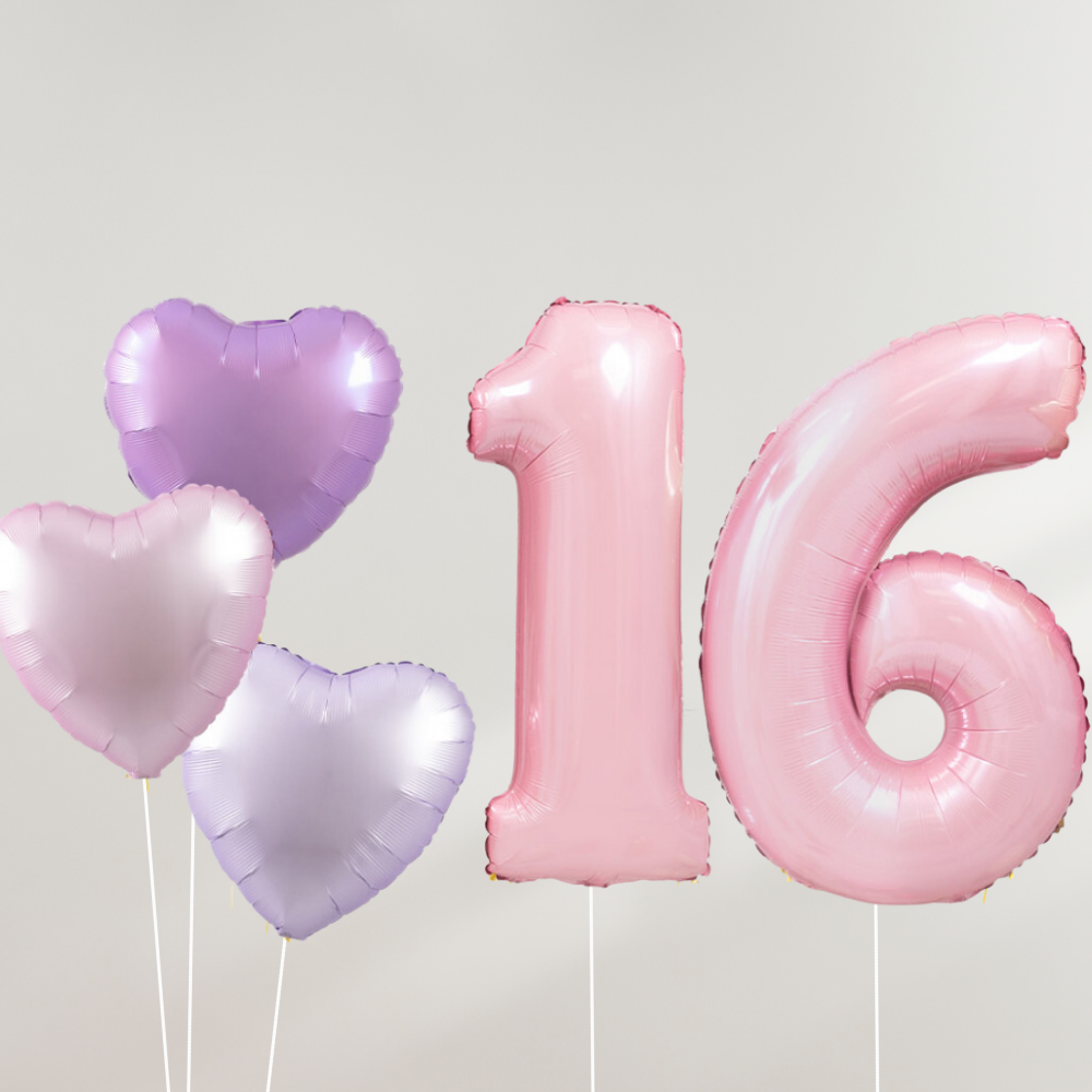 16 År Ballongbukett - Pink Pastel Hearts