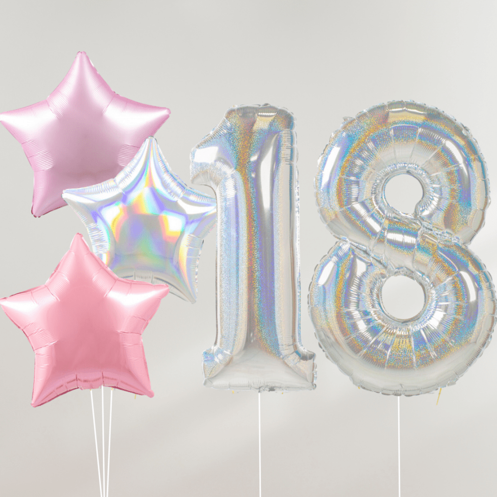 18 År Ballongbukett - Silver Pink Stars - Ballonglevering.no