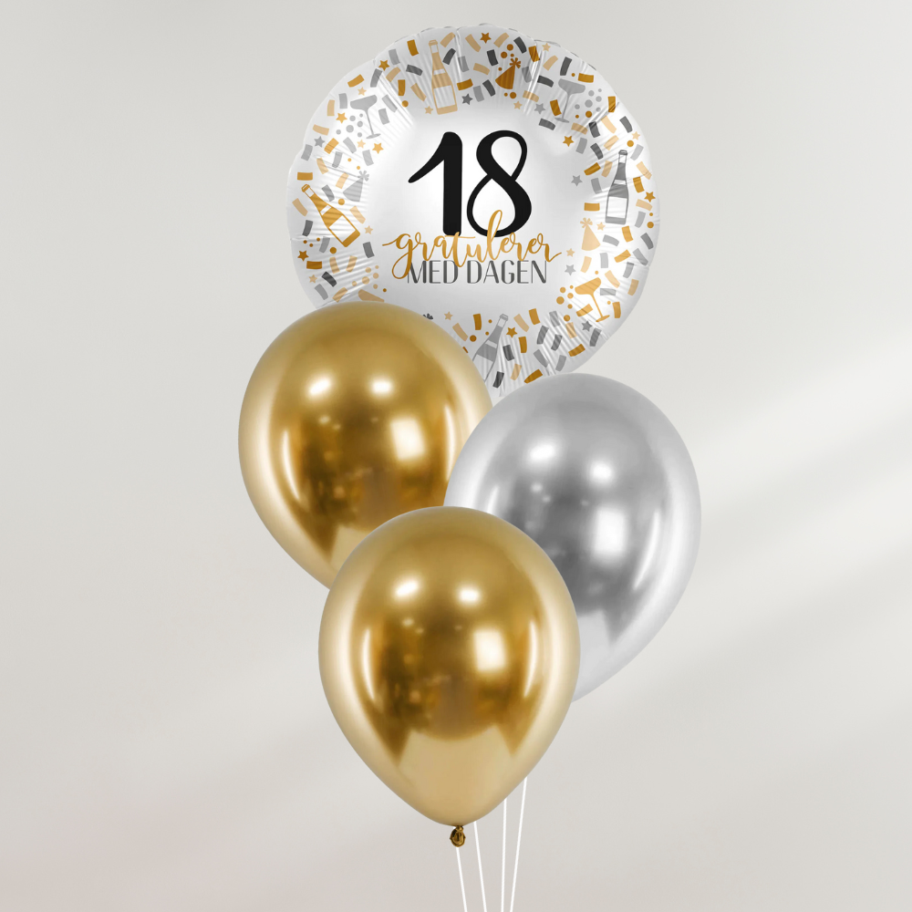 18 års dag Ballongbukett Gull & Sølv