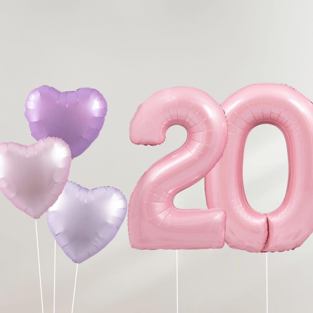 20 År Ballongbukett - Pink Pastel Hearts - Ballonglevering.no