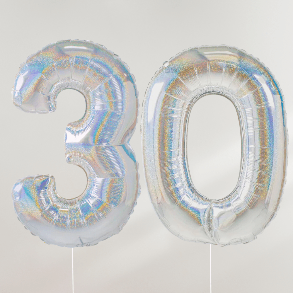 30 år Tallballong Glitter Holografisk Sølv - Ballonglevering.no