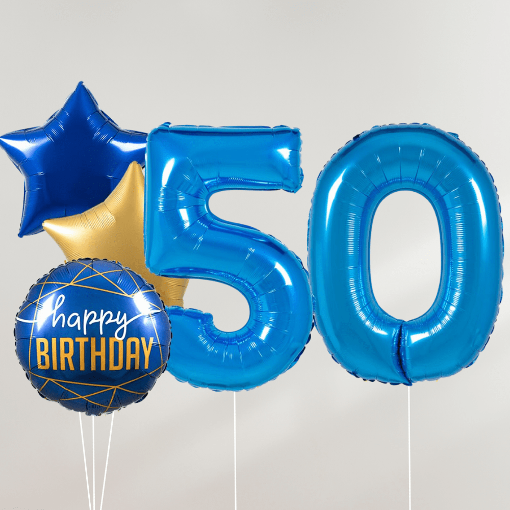50 År Ballongbukett - Blue Stars - Ballonglevering.no