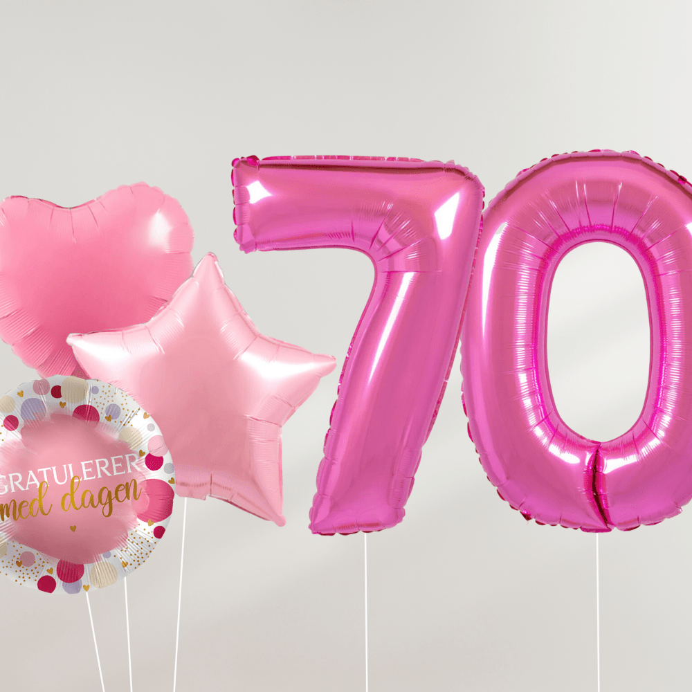 70 År Ballongbukett - Rosa Hjerter og Stjerner - Ballonglevering.no
