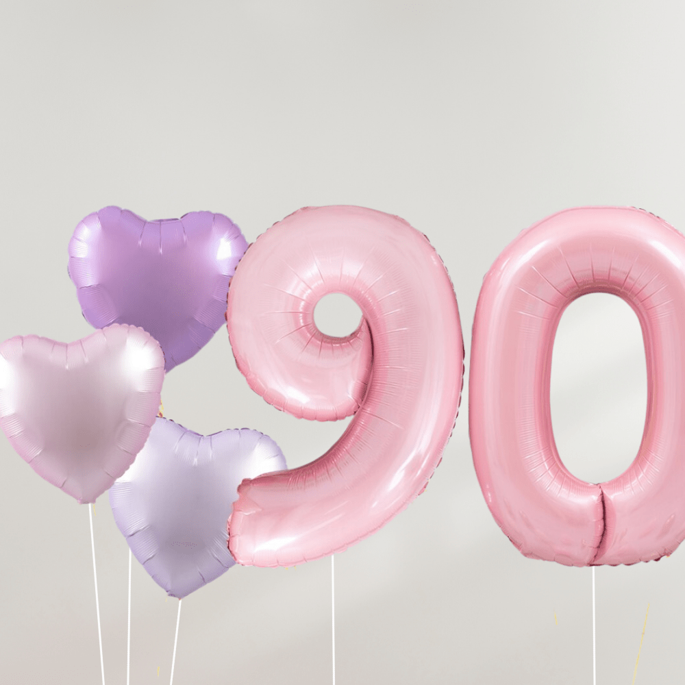90 År Ballongbukett - Pink Pastel Hearts - Ballonglevering.no