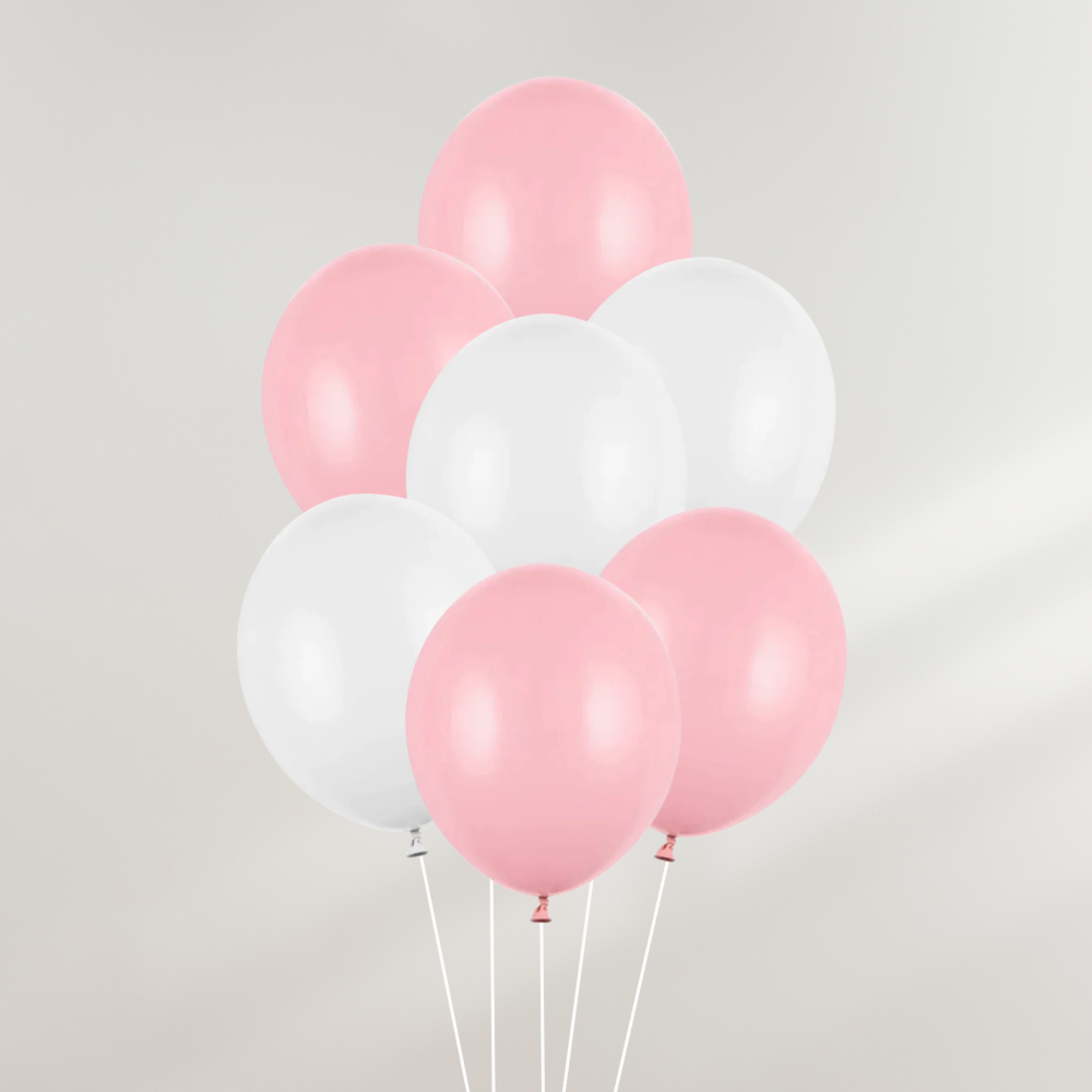 Ballongbukett Lyserosa & Hvite Ballonger