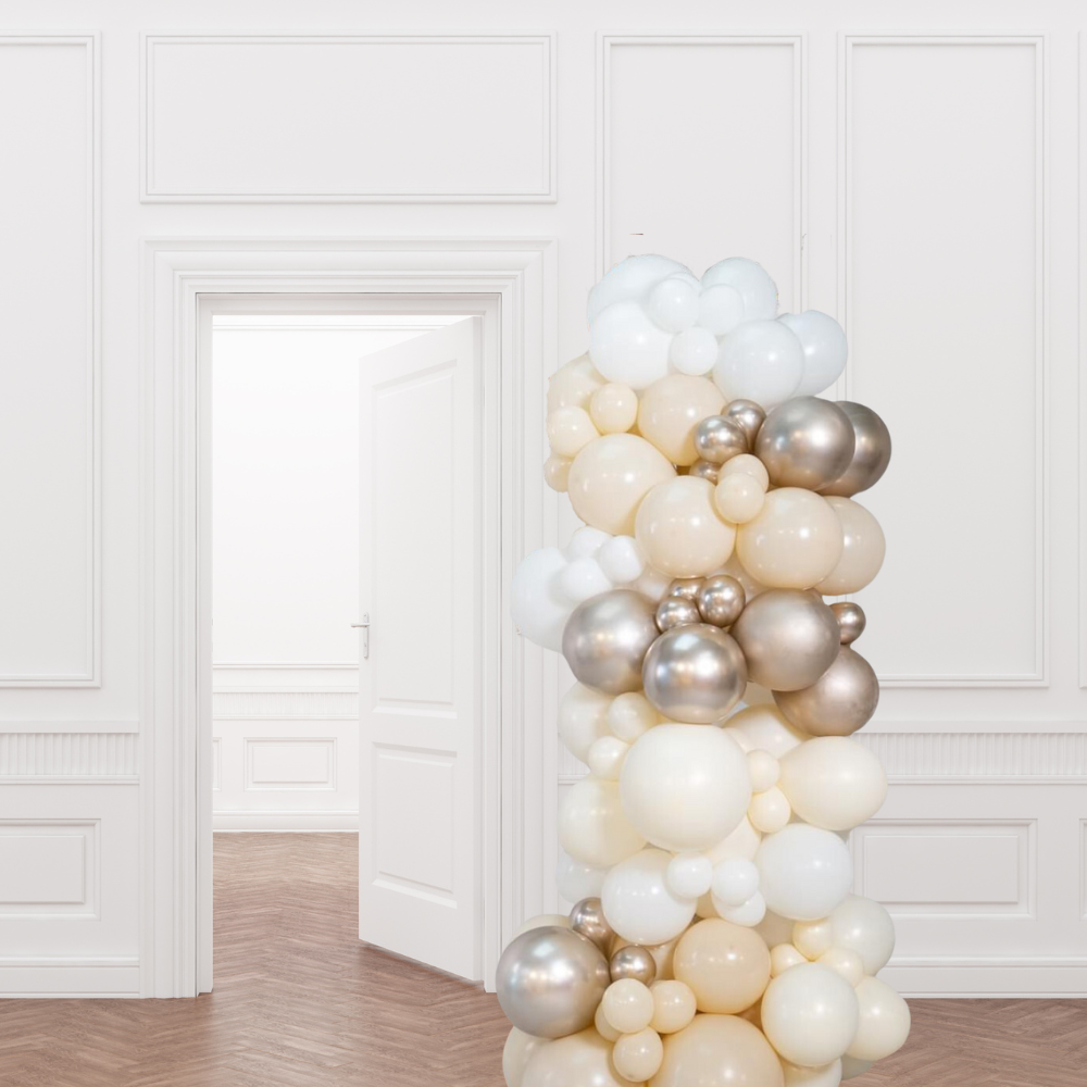 Ballongsøyle Beige, Hvit & Hvitt Gull