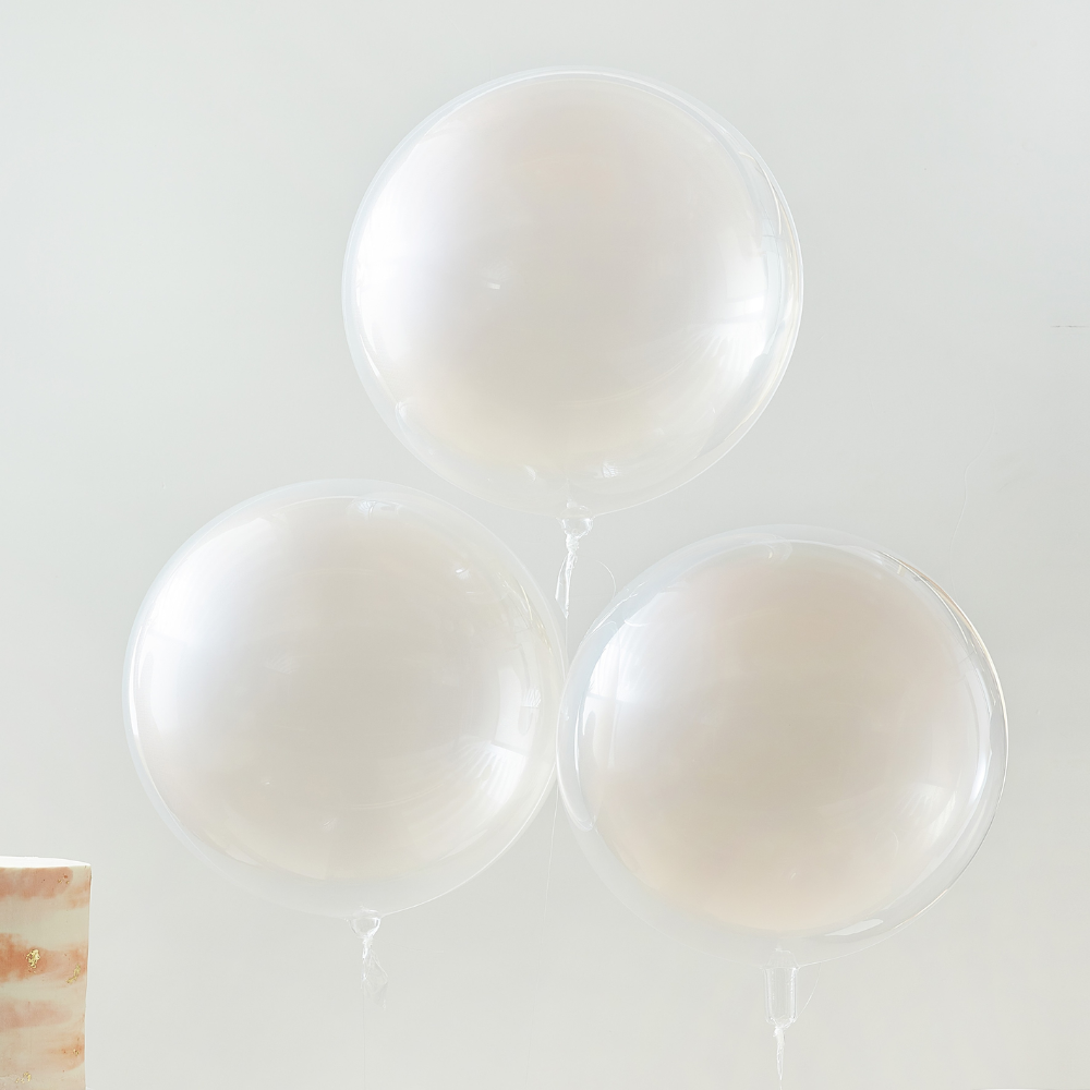 Hvit & Fersken Dobbelballong "Happy Birthday" Bukett