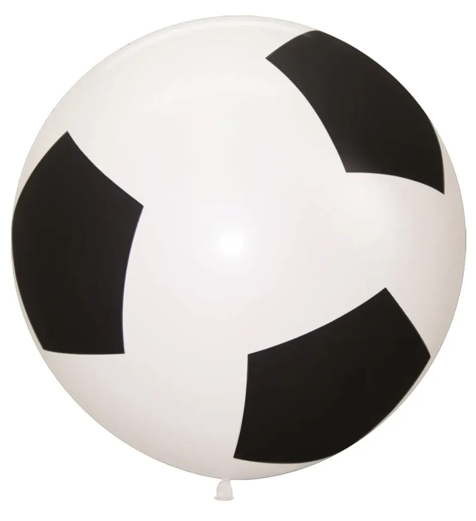 Stor fotballballong 60 cm i lateks – sort og hvit fotball-look, ferdig fylt med helium