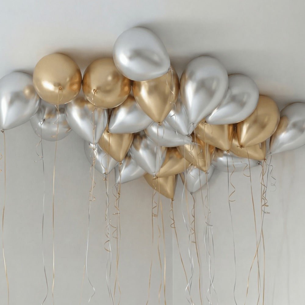 Gold and Silver Chrome Takballonger - Ballonglevering.no