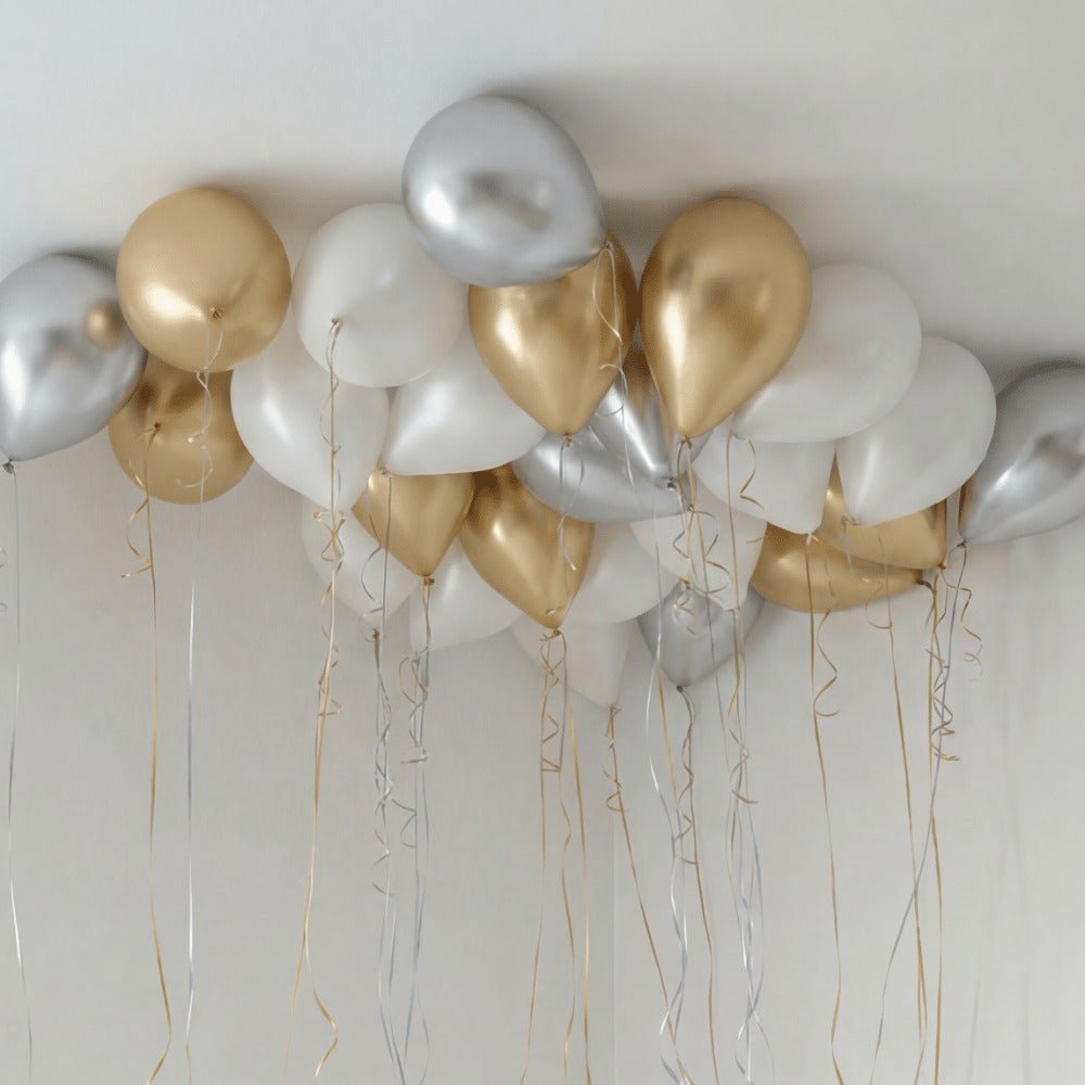Gold White Silver Chrome Takballonger - Ballonglevering.no