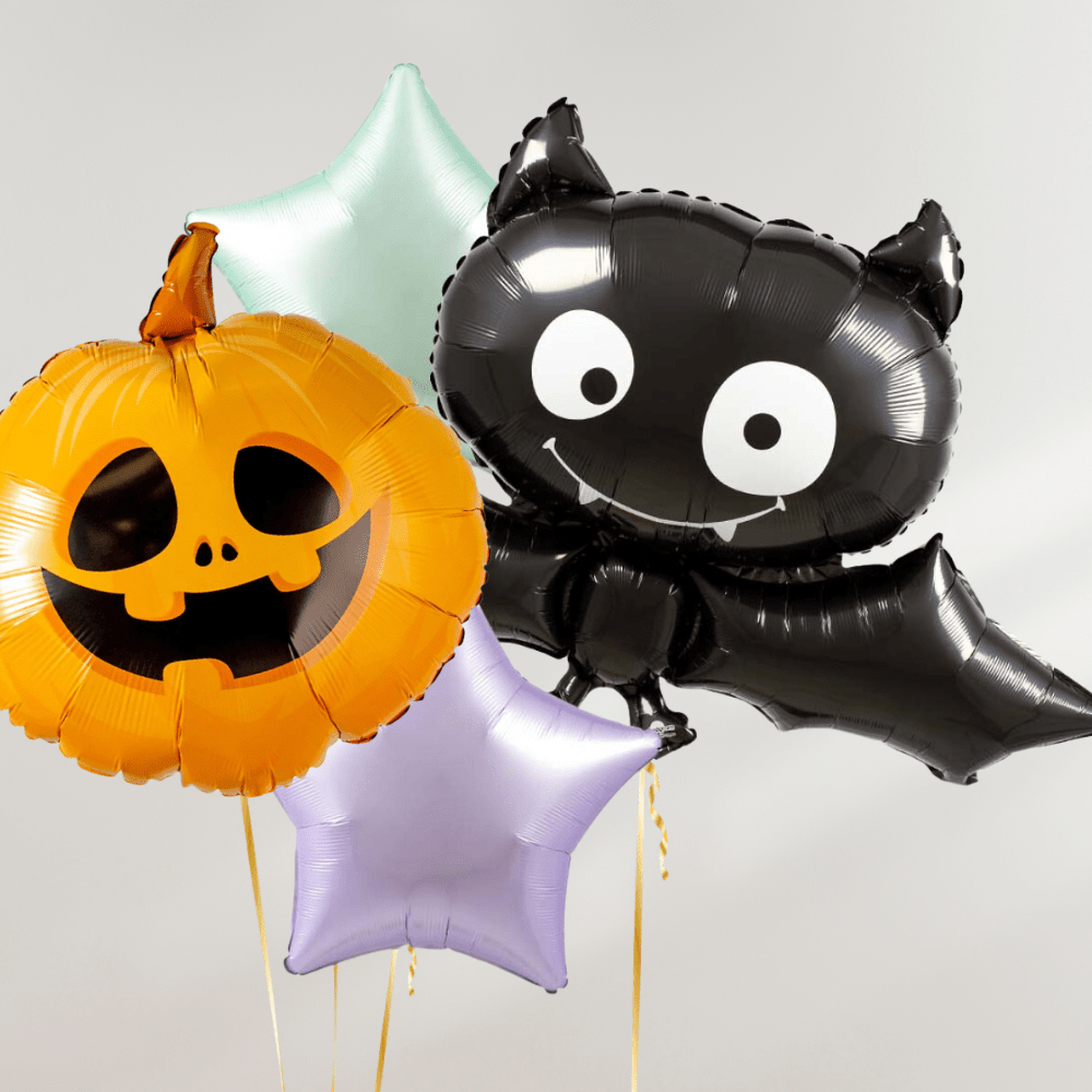 Halloween Gresskar og Flaggermus Ballongbukett - Ballonglevering.no
