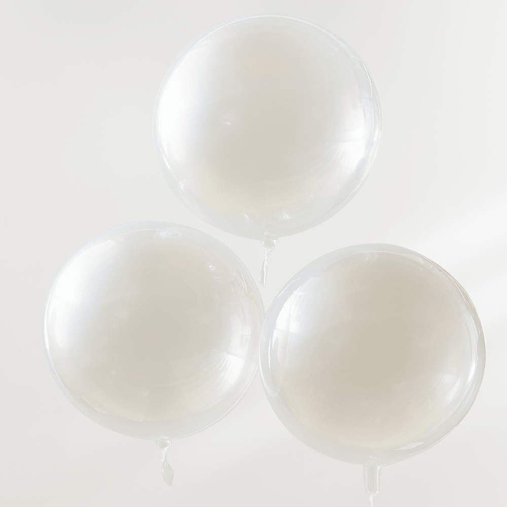 Hvit & Fersken Dobbelballong "Happy Birthday" Bukett - Ballonglevering.no