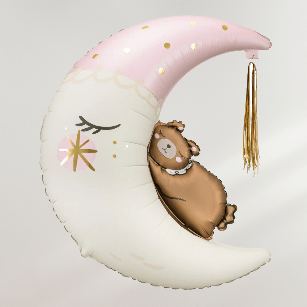 Måne med Sovende Bamse Ballong - Ballonglevering.no