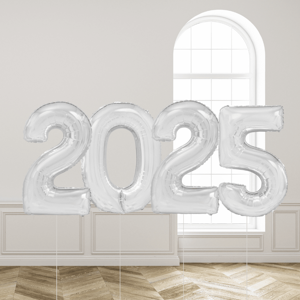 Nyttårsballonger 2025 Sølv - Ballonglevering.no