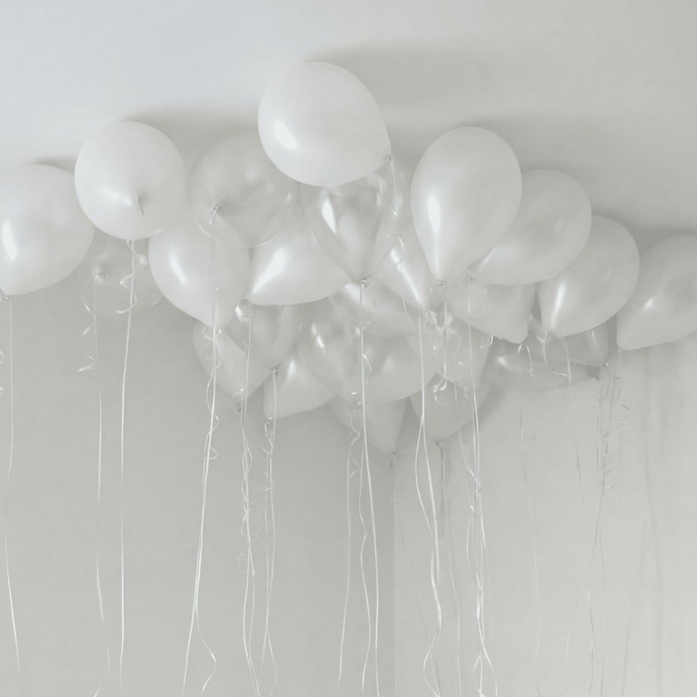Pearl White & Clear Takballonger - Ballonglevering.no