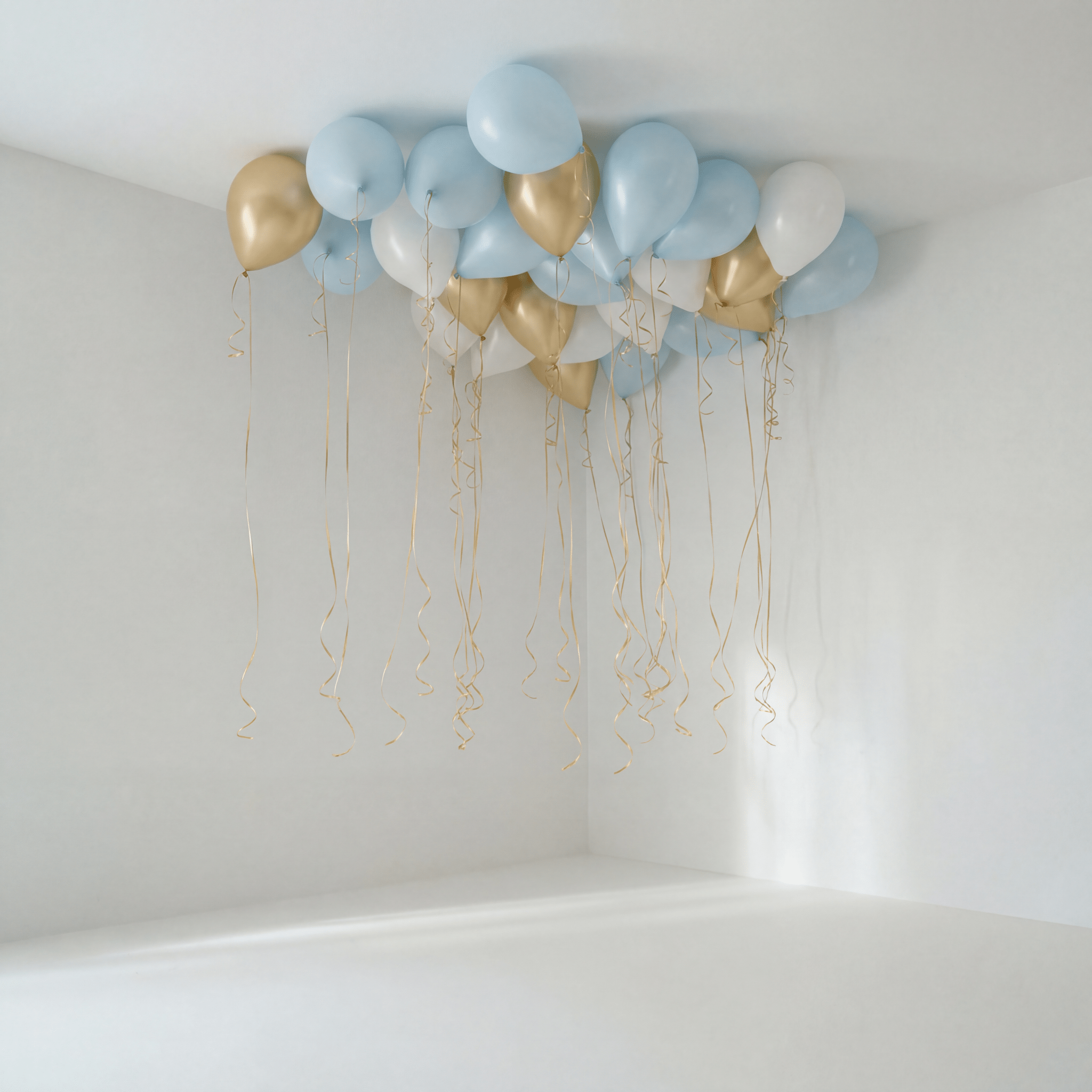 Soft Blue and Gold Takballonger - Ballonglevering.no