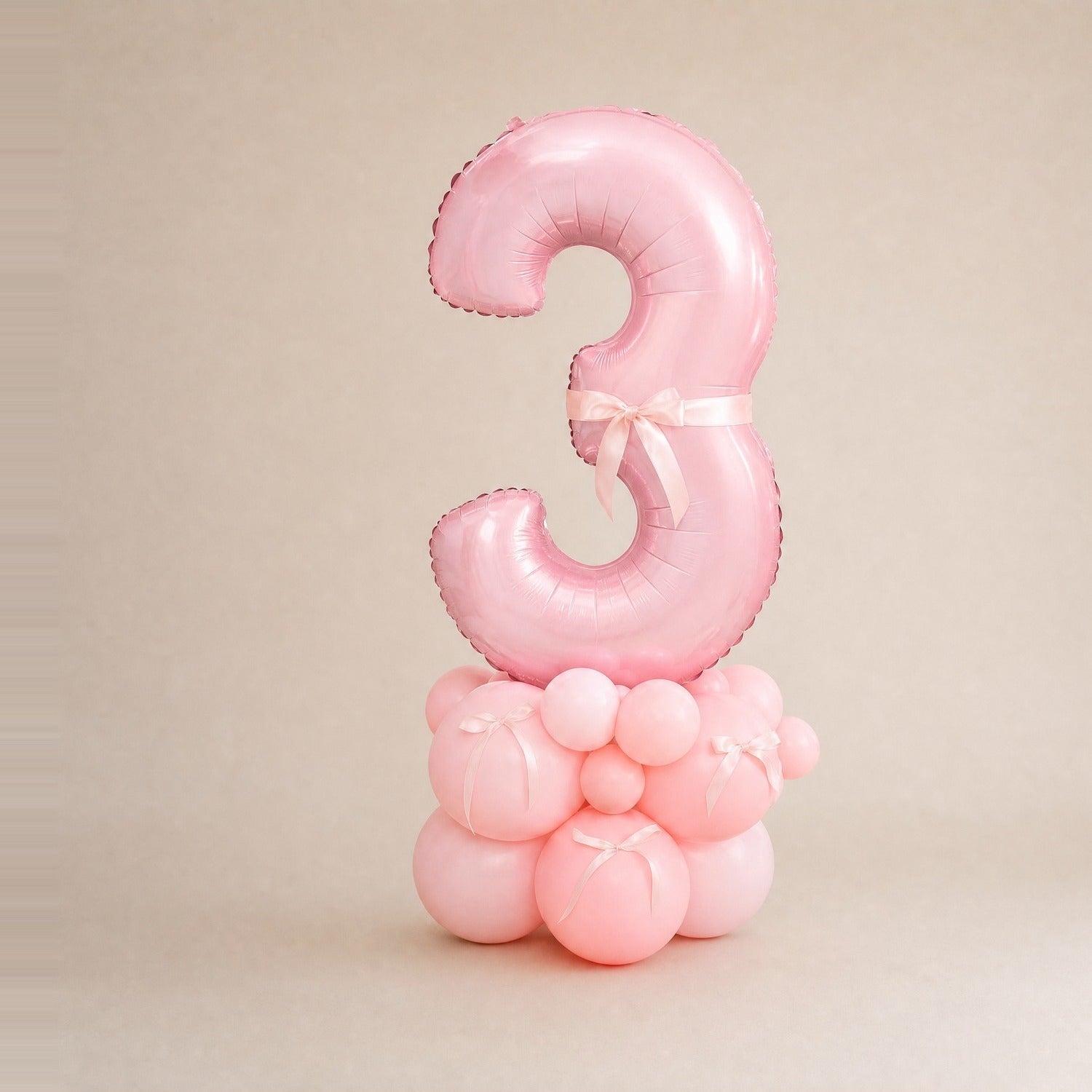 Tall Ballongstack – Rosa med bånd – tall 3 – Ballonglevering.no