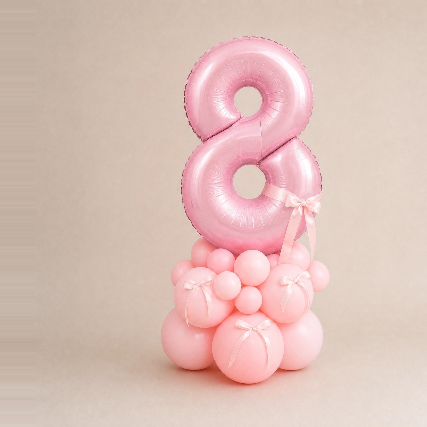 Tall Ballongstack – Rosa med bånd – tall 8 – Ballonglevering.no