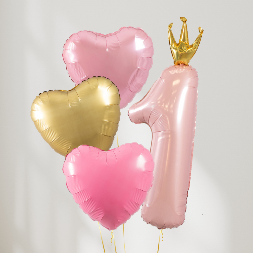 1  År Pink Hearts Ballongbukett