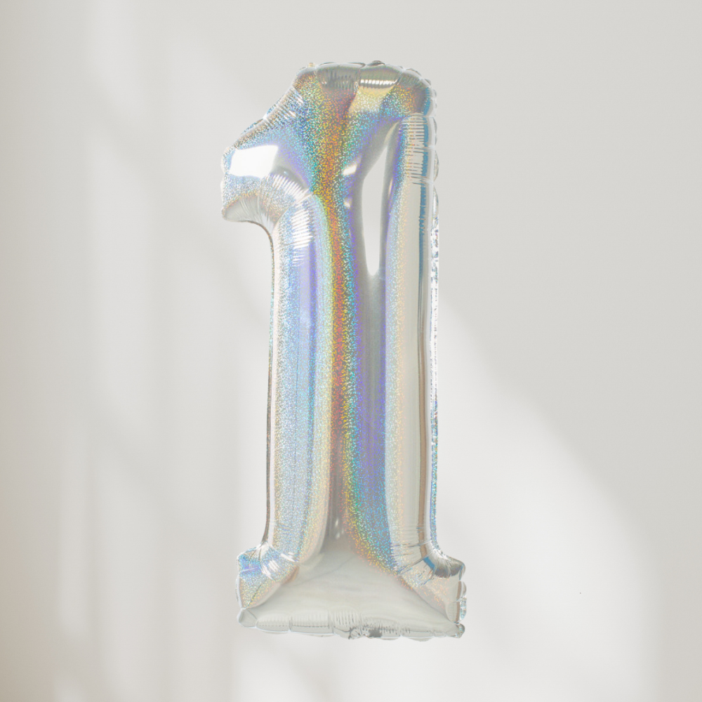 Tallballong Glitter Holografisk Sølv - Velg Ditt Tall