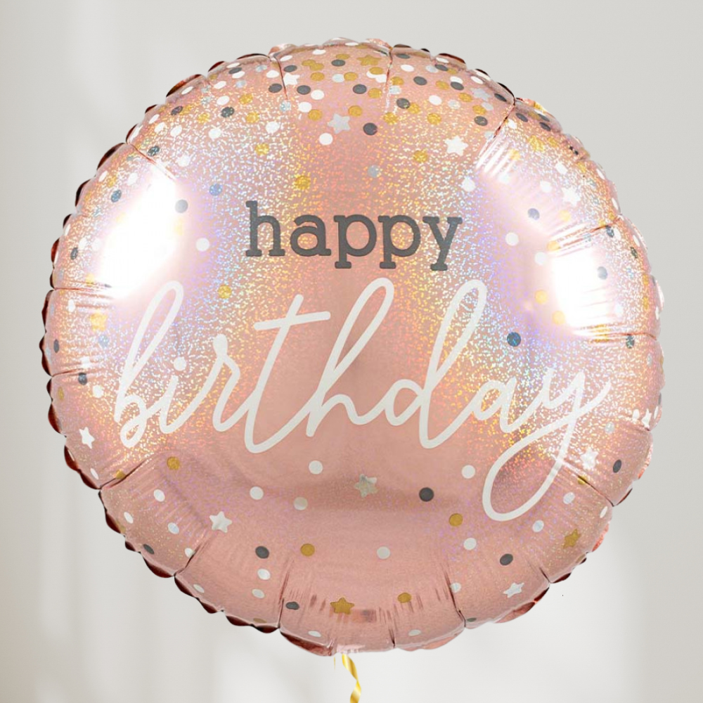 Happy Birthday Rosegull Konfetti Ballong