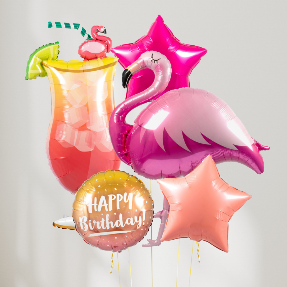 Flamingo Cocktail Bursdag Ballongbukett