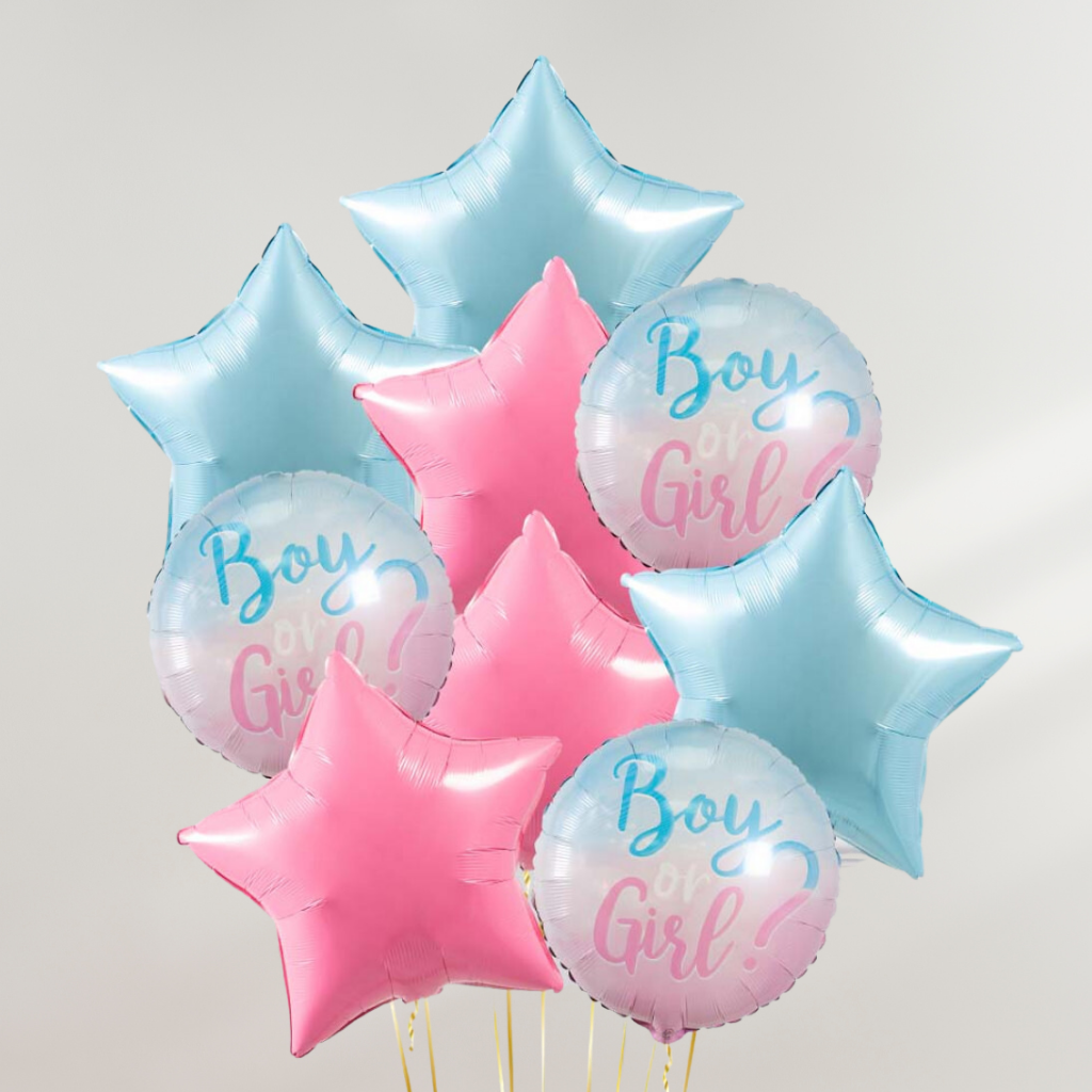 Gender Reveal Rosa & Blå Hjerter Ballongbukett