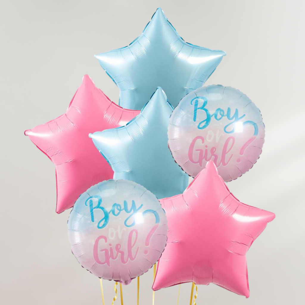 Gender Reveal Rosa & Blå Hjerter Ballongbukett