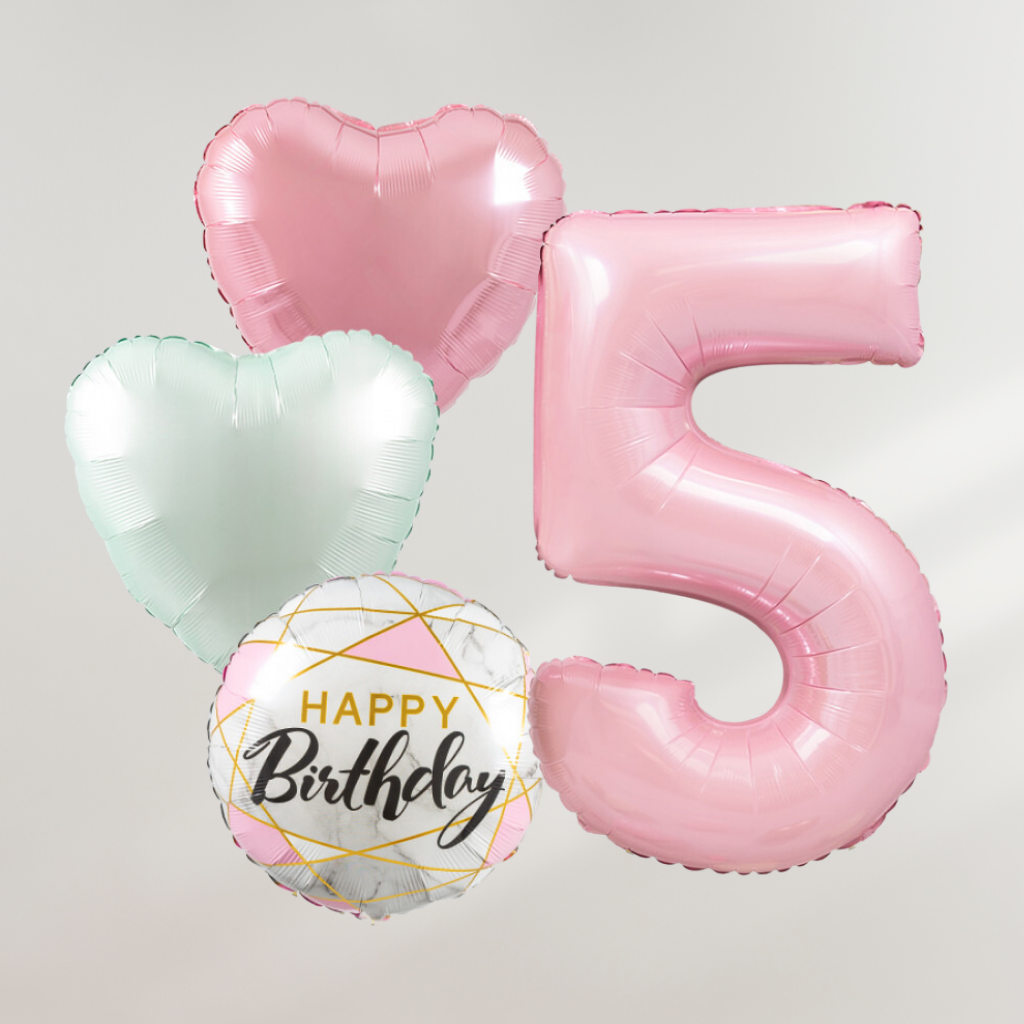 Happy Birthday Marble Hearts Ballongbukett