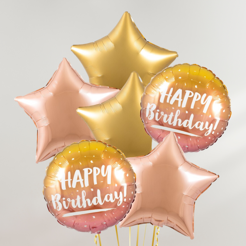 Happy Birthday Rosé Stars Ballongbukett