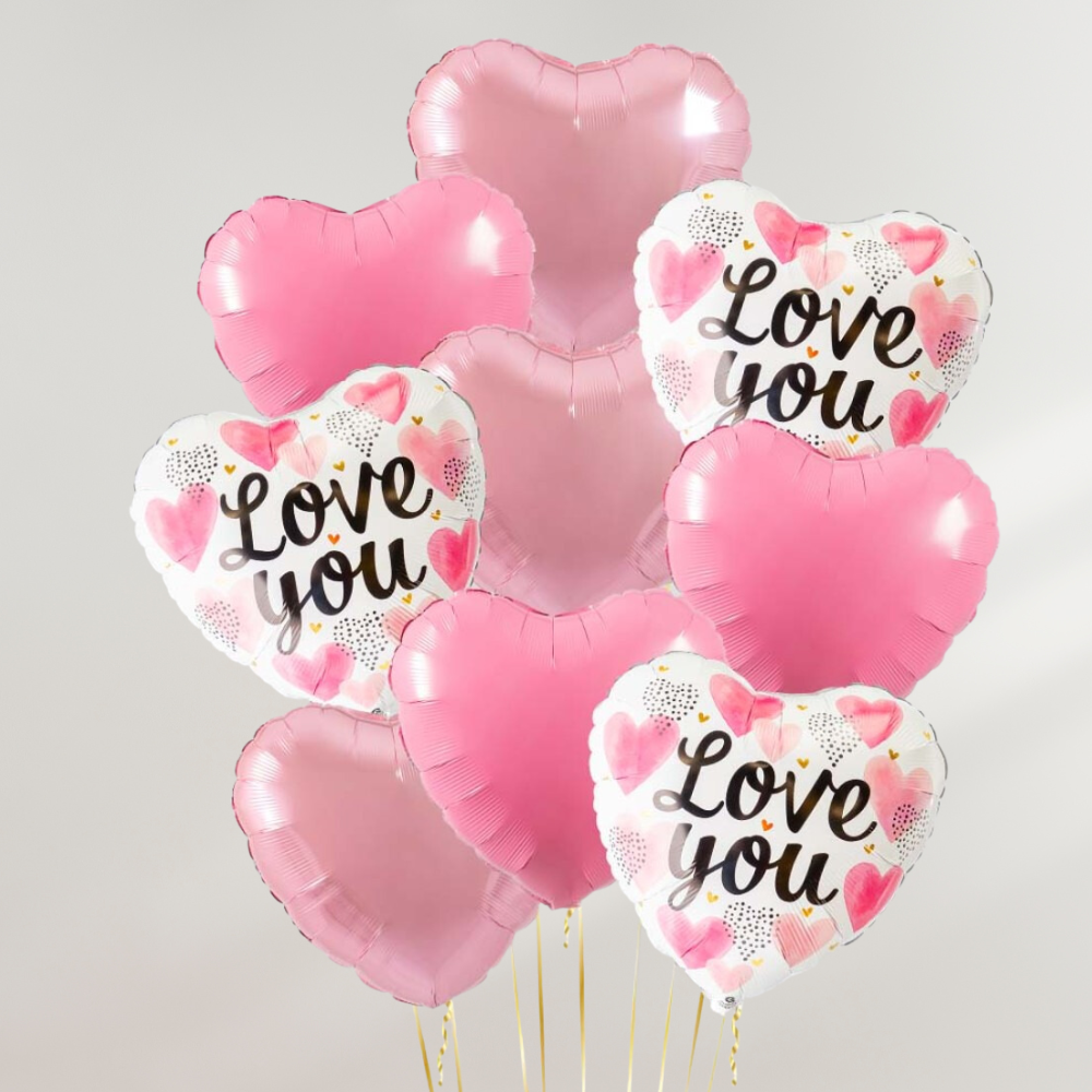 Love You Pink Hearts Ballongbukett