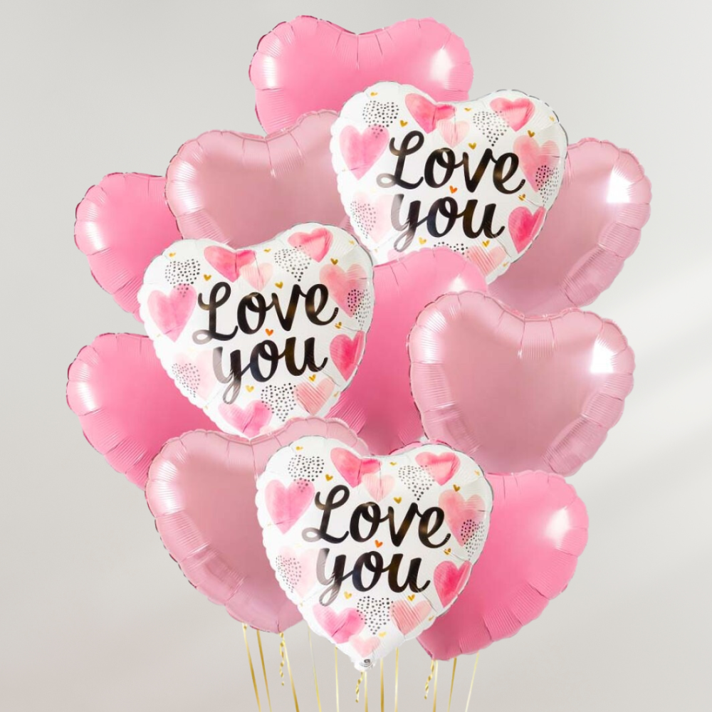 Love You Pink Hearts Ballongbukett