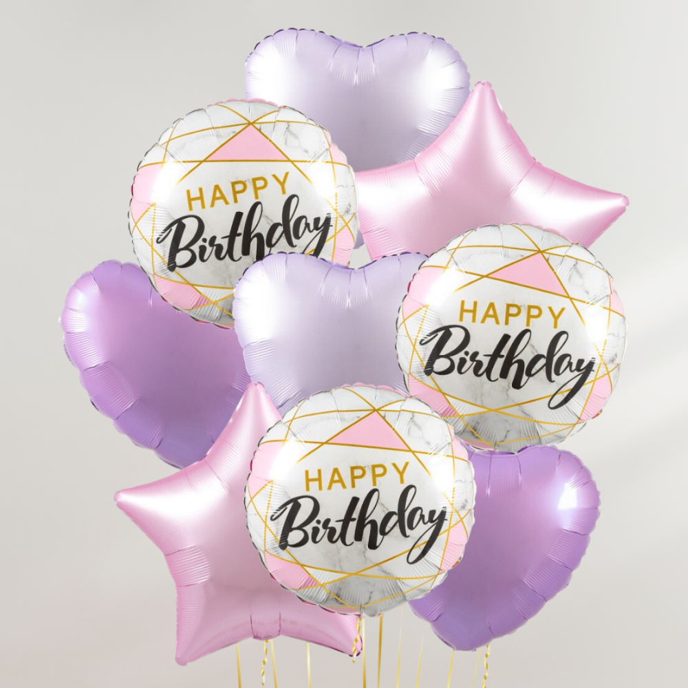 Rosa & Lilla Marble Happy Birthday Ballongbukett