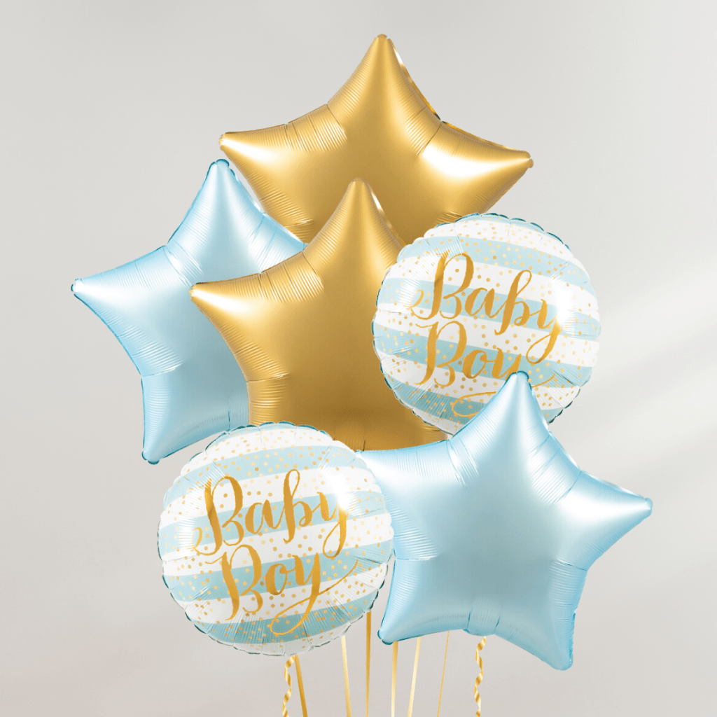 Baby Boy Gold & Blue Ballongbukett - Ballonglevering.no