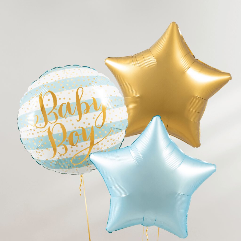 Baby Boy Gold & Blue Ballongbukett - Ballonglevering.no