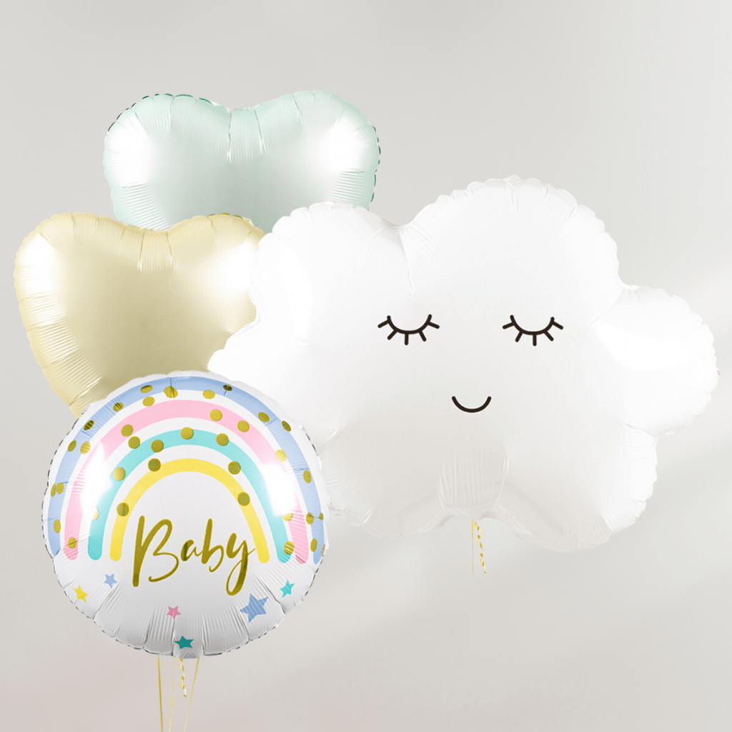 Baby Pastel Hearts & Cloud Ballongbukett - Ballonglevering.no