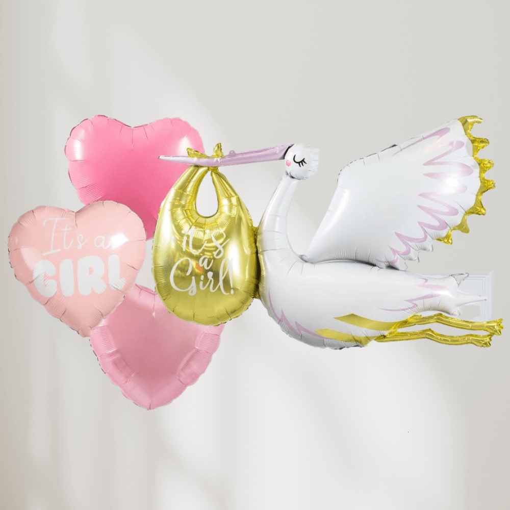 Baby Stork Rosa Ballongbukett - Ballonglevering.no