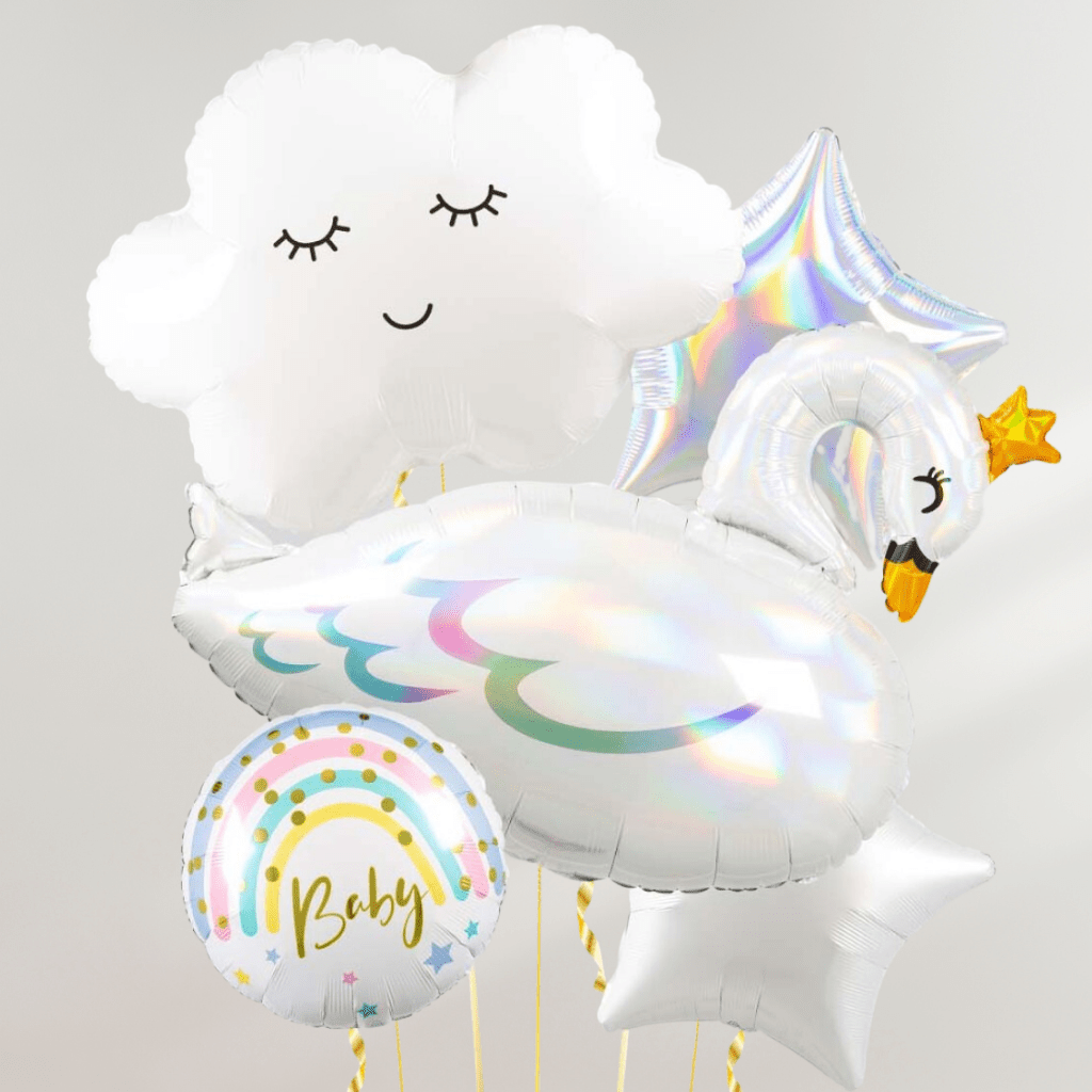 Baby Svane & Sky Ballongbukett - Ballonglevering.no