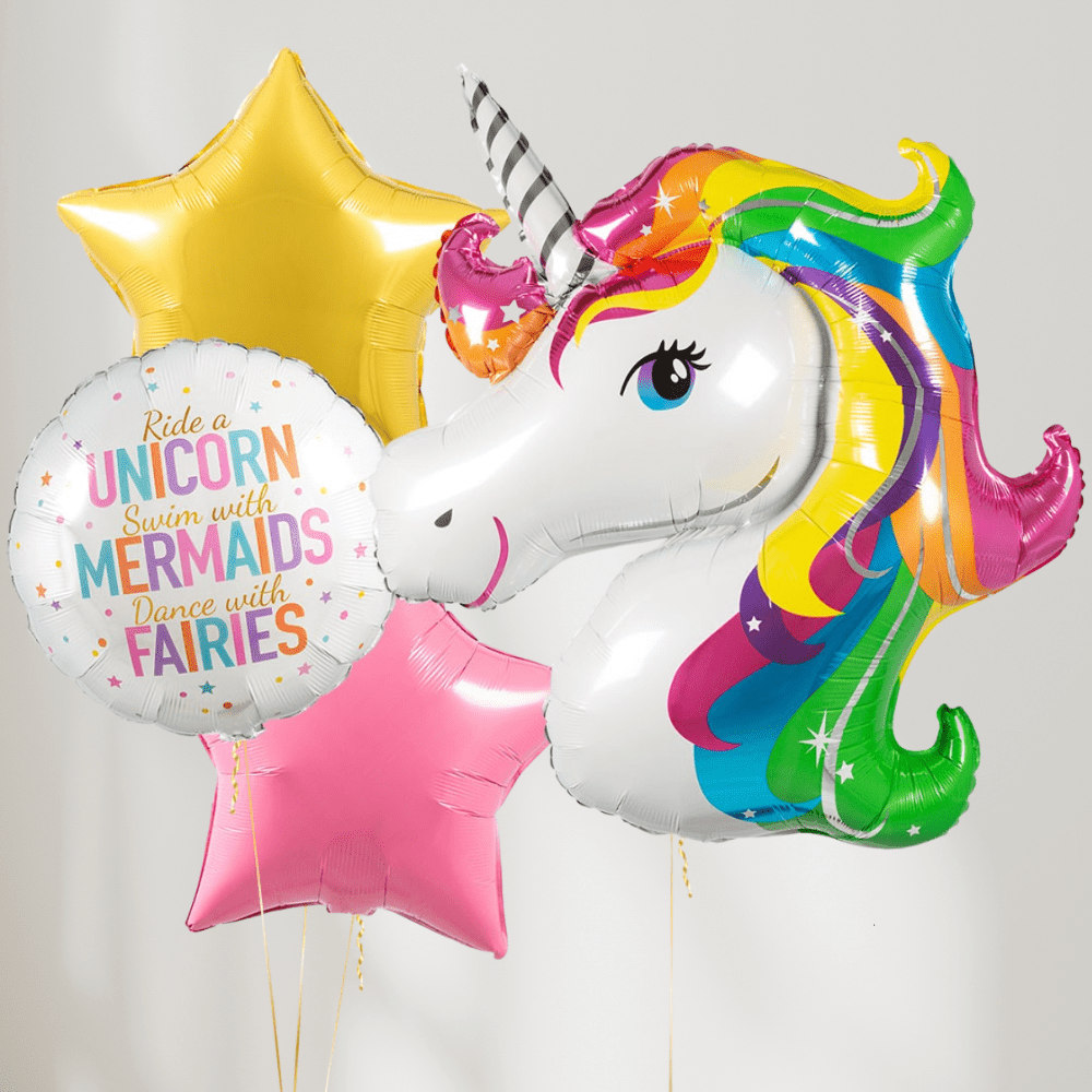 Enhjørning Regnbue Ballongbukett - Ballonglevering.no