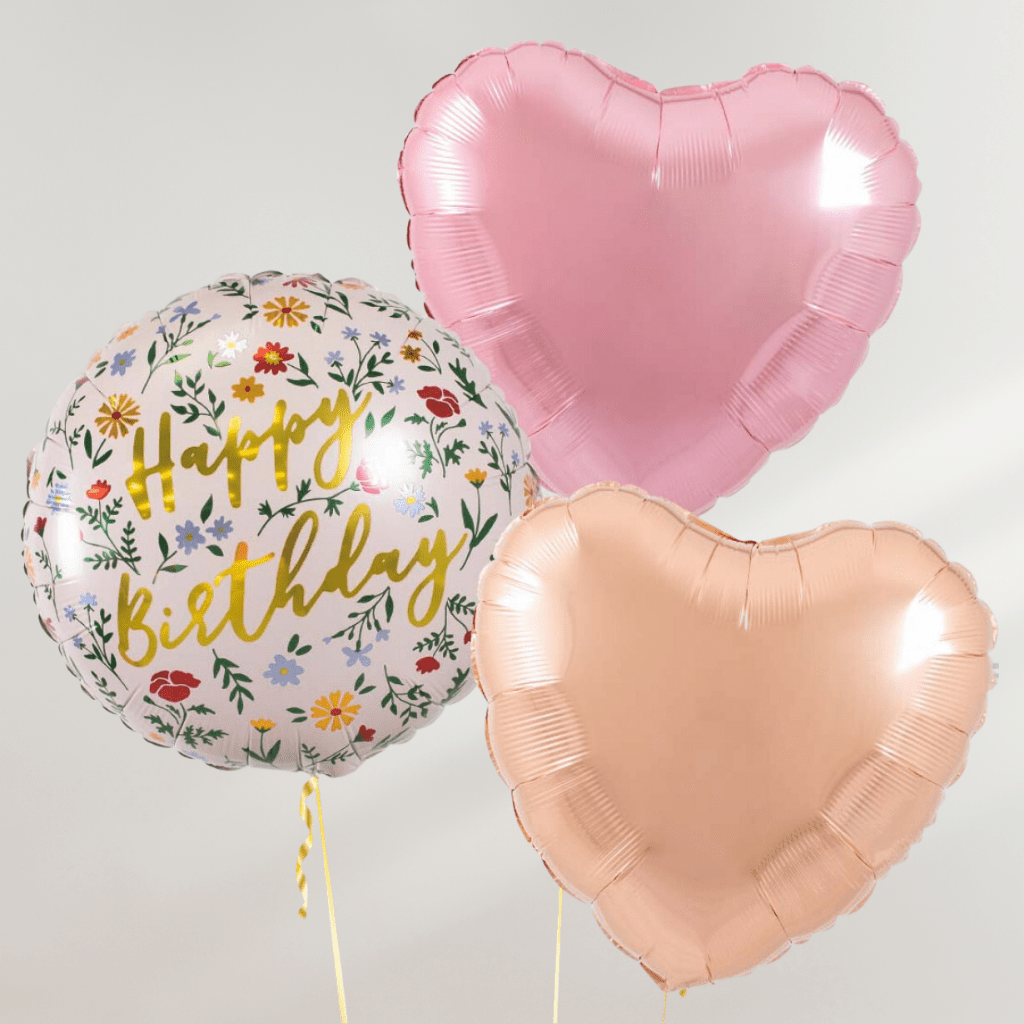 Floral Hearts Birthday Ballongbukett - Ballonglevering.no