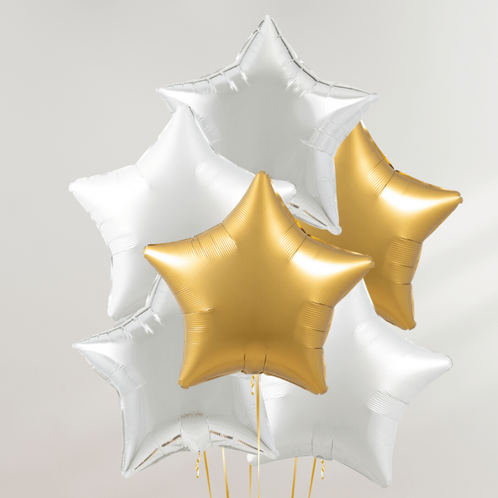 Gull & Sølvstjerner Ballongbukett - Ballonglevering.no