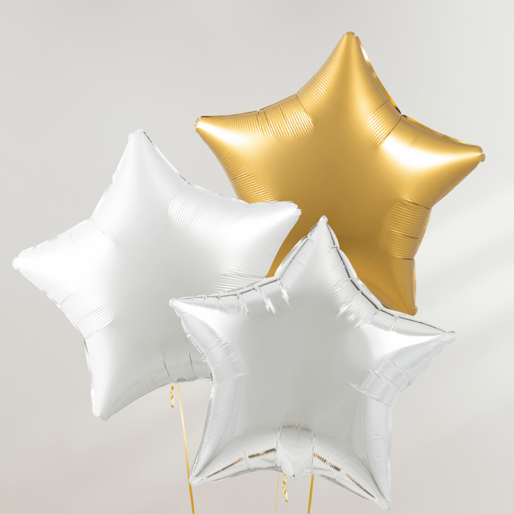 Gull & Sølvstjerner Ballongbukett - Ballonglevering.no