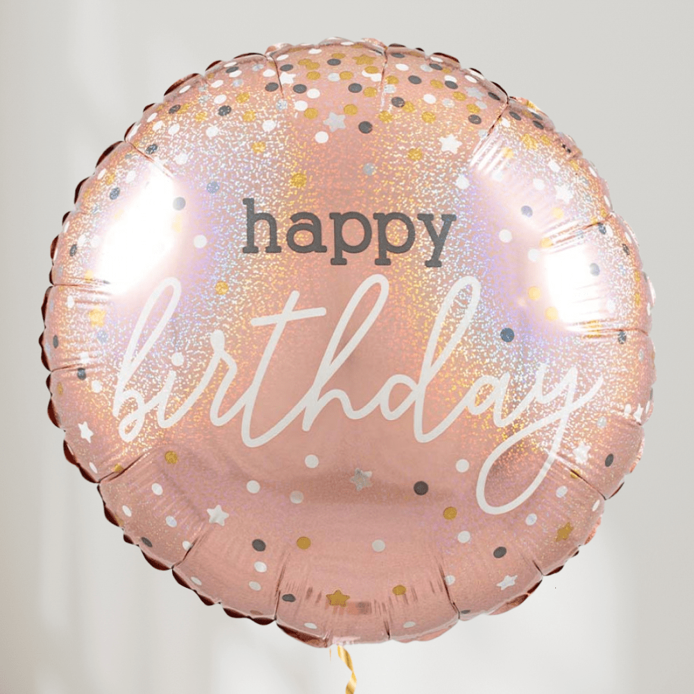 Happy Birthday Rosegull Konfetti Ballong - Ballonglevering.no