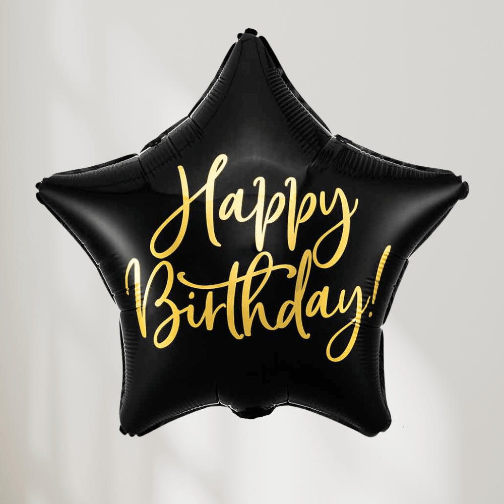 Happy Birthday Sort Stjerne Ballong - Ballonglevering.no