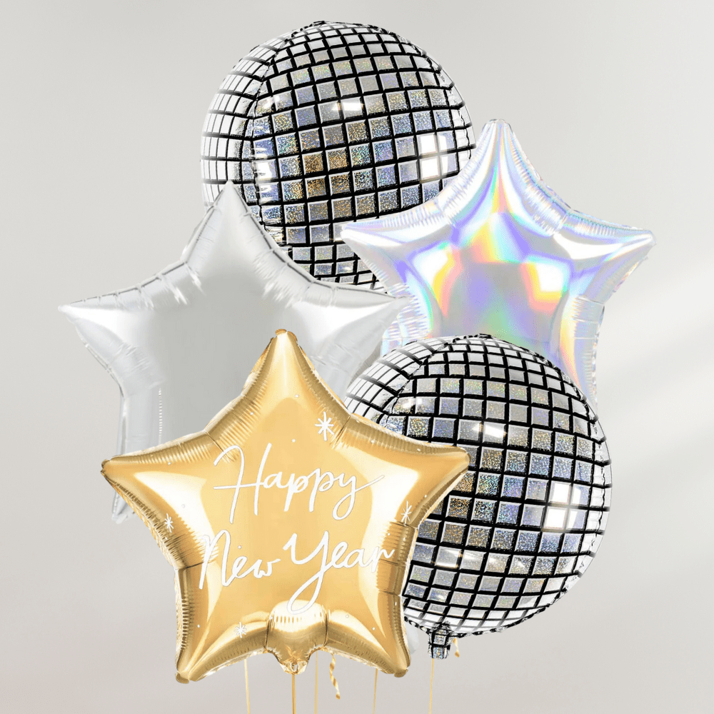 Happy New Year Disco Ballongbukett - Ballonglevering.no