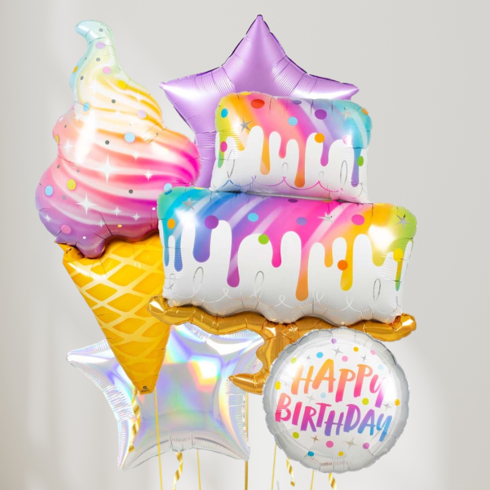 Ice Cake Happy Birthday Ballongbukett - Ballonglevering.no
