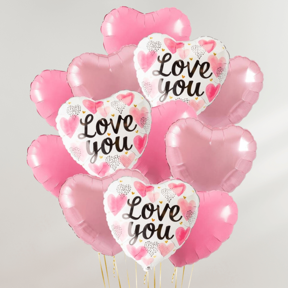 Love You Pink Hearts Ballongbukett - Ballonglevering.no