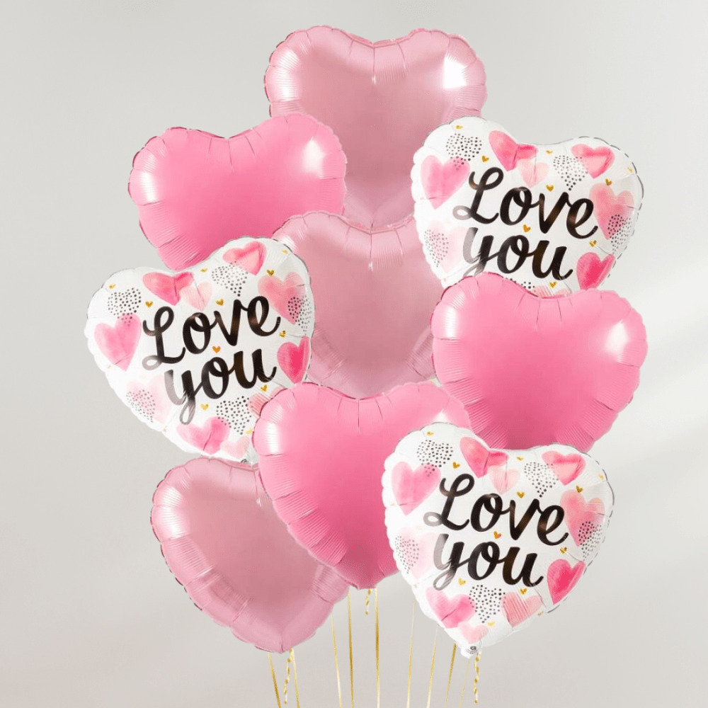 Love You Pink Hearts Ballongbukett - Ballonglevering.no