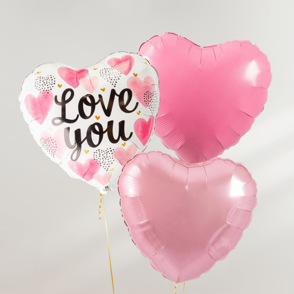 Love You Pink Hearts Ballongbukett - Ballonglevering.no