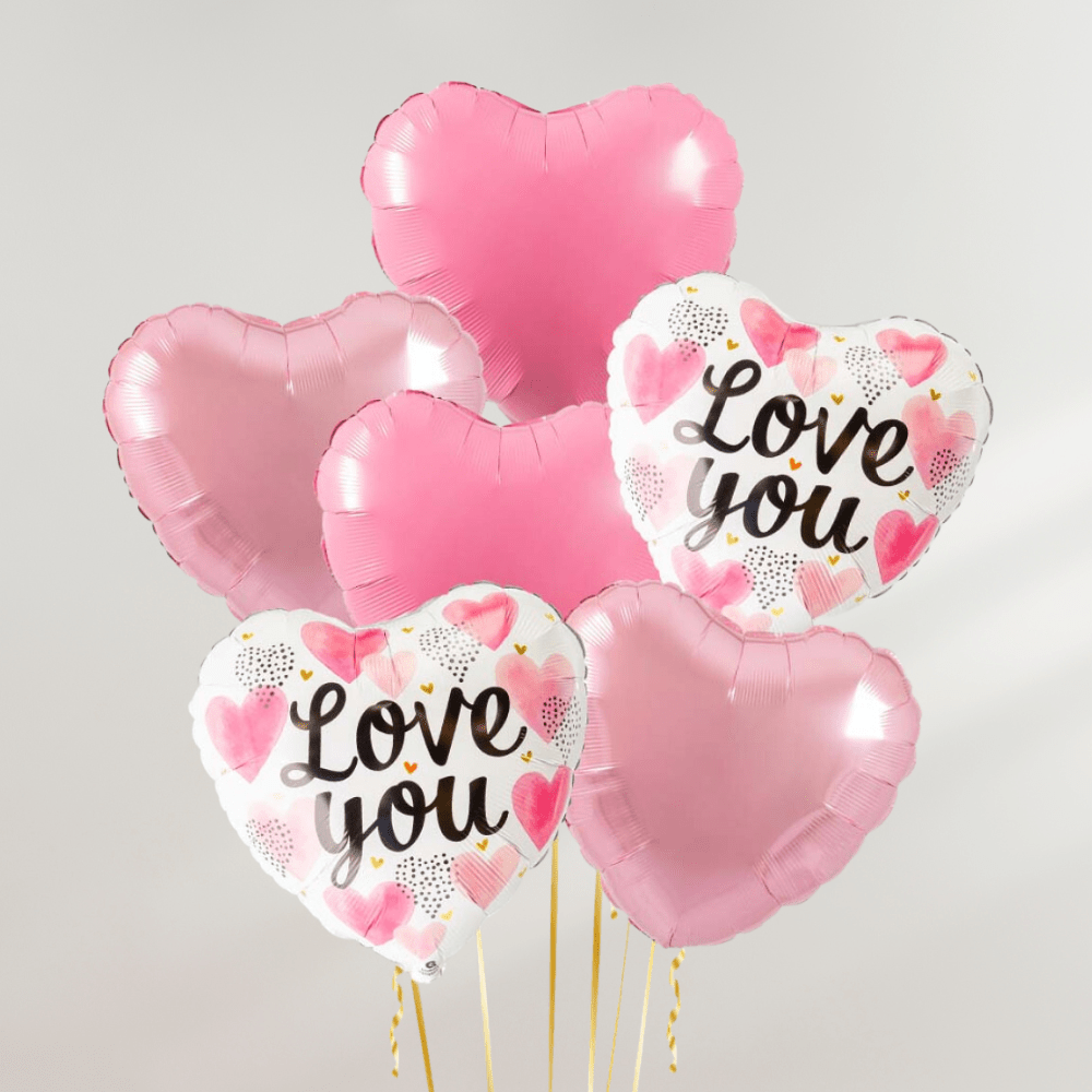 Love You Pink Hearts Ballongbukett - Ballonglevering.no